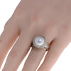 ESTATE LARGE AAA PEARL 18KT YELLOW GOLD & 925 SILVER CIRCULAR FILIGREE FUN RING