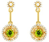 ESTATE .90CT DIAMOND & AAA PERIDOT 14K YELLOW GOLD ROUND FLOWER HANGING EARRINGS