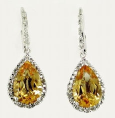 LARGE 5.92CT DIAMOND & AAA CITRINE 14K WHITE GOLD 3D PEAR SHAPE & ROUND EARRINGS
