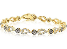 1.48CT WHITE & FANCY YELLOW DIAMOND 14KT BLACK YELLOW GOLD HEART SQUARE BRACELET