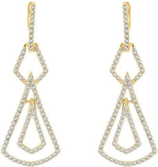 ESTATE .45CT DIAMOND 14KT YELLOW GOLD 3D TRIANGULAR TEAR DROP HANGING EARRINGS