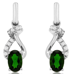 ESTATE 1CT DIAMOND & AAA RUSSALITE 14KT WHITE GOLD OVAL & ROUND HANGING EARRINGS