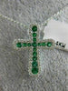 ESTATE .44CT DIAMOND & AAA EMERALD 14KT WHITE GOLD 3D CROSS FLOATING PENDANT