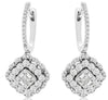 1.53CT DIAMOND 14KT WHITE GOLD ROUND PRINCESS & BAGUETTE FLOWER HANGING EARRINGS