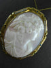 ANTIQUE LARGE PEARL & SAPPHIRE 14K YELLOW GOLD SHELL CAMEO PIN PENDANT #19939