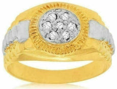 ESTATE .15CT DIAMOND 14K WHITE & YELLOW GOLD CLASSIC CLUSTER ROUND MENS FUN RING