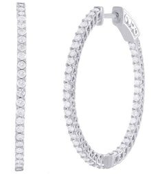 LARGE 1.51CT DIAMOND 14KT WHITE GOLD 3D INSIDE OUT CLASSIC HOOP HANGING EARRINGS