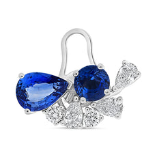 3.41CT DIAMOND & AAA SAPPHIRE 18K WHITE GOLD ROUND & PEAR SHAPE FLORAL EARRINGS