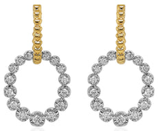 .71CT DIAMOND 18KT 2 TONE GOLD ROUND GRADUATING CIRCULAR MULTI BEAD FUN EARRINGS