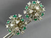 ANTIQUE 2.46CT DIAMOND & AAA EMERALD 14KT WHITE GOLD 3D CLUSTER EARRINGS  #21900