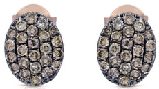 .74CT CHOCOLATE FANCY DIAMOND 14KT ROSE GOLD 3D CLASSIC PAVE OVAL STUD EARRINGS