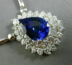 ESTATE LARGE 4.94CT DIAMOND & TANZANITE 18K WHITE GOLD DROP DOUBLE HALO NECKLACE