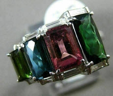 ESTATE LARGE 5.15CT DIAMOND & MULTI COLOR TOURMALINE 14K WHITE GOLD JOURNEY RING