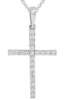 ESTATE .06CT DIAMOND 14KT WHITE GOLD 3D ROUND CLASSIC CROSS FLOATING PENDANT