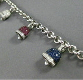 ESTATE LARGE 2.93CT DIAMOND & MULTI GEM 14K WHITE GOLD LUCKY BELL CHARM BRACELET
