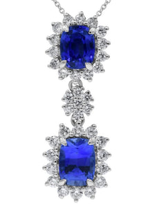 2.51CT DIAMOND & AAA SAPPHIRE 18KT WHITE GOLD 3D CUSHION & ROUND FLOWER NECKLACE