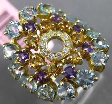 ESTATE LARGE 2.13CT DIAMOND & AAA MULTI GEM 14K YELLOW GOLD CIRCULAR FLOWER RING