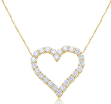 3.55CT DIAMOND 18KT YELLOW GOLD ROUND CLASSIC SHARED PRONG OPEN HEART NECKLACE