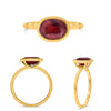 LARGE GIA 2.54CT DIAMOND & AAA RUBY 14KT YELLOW GOLD OVAL BEZEL ENGAGEMENT RING