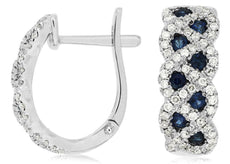 WIDE .94CT DIAMOND & AAA SAPPHIRE 14K WHITE GOLD ROUND INFINITY HANGING EARRINGS