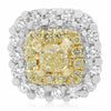 1.73CT WHITE & FANCY YELLOW DIAMOND 18K 2 TONE GOLD ETOILE HALO HANGING EARRINGS