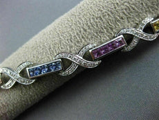 ESTATE 4.18CT DIAMOND MULTI COLOR SAPPHIRE 14K WHITE GOLD X LOVE TENNIS BRACELET