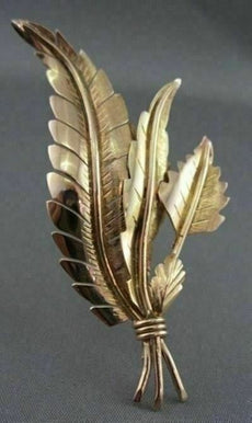 ESTATE LARGE HANDCRAFTED 18KT YELLOW GOLD 3 LEAF FILIGREE PIN BROOCH  #975