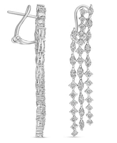 2.15CT DIAMOND 14K WHITE GOLD ROUND & MARQUISE 3 ROW CHANDELIER HANGING EARRINGS