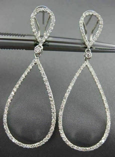 ESTATE LARGE 1.31CT DIAMOND 14KT WHITE GOLD PEAR ETOILE CLIP ON HANGING EARRINGS
