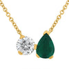 1.35CT DIAMOND & AAA EMERALD 14K YELLOW GOLD 3D PEAR SHAPE & ROUND LOVE NECKLACE