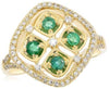 ESTATE .53CT DIAMOND & AAA EMERALD 14KT YELLOW GOLD 3D SQUARE FLOWER RING
