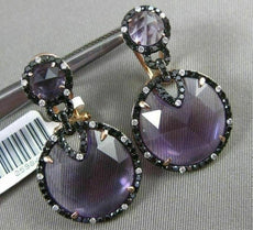 ESTATE LARGE 1.08CT DIAMOND & AMETHYST 14K ROSE GOLD HALO ROUND CLIP ON EARRINGS