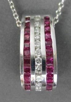 ESTATE LARGE 1.57CTW DIAMONDS & AAA RUBY 14KT WHITE GOLD SLIDE PENDANT & CHAIN