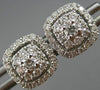 ESTATE .50CT DIAMOND 14KT WHITE GOLD 3D SQUARE DOUBLE HALO ROUND STUD EARRINGS