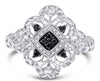 WIDE .19CT WHITE & BLACK DIAMOND 14KT WHITE GOLD OPEN FILIGREE SQUARE FUN RING