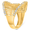 LARGE .90CT DIAMOND 14K YELLOW GOLD ROUND & BAGUETTE MULTI BAR V SHAPE FUN RING