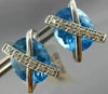 ESTATE LARGE 11.45CT DIAMOND & BLUE TOPAZ 14K WHITE GOLD 3D OVAL X STUD EARRINGS