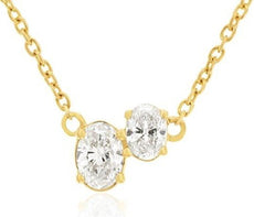 .32CT DIAMOND 14KT YELLOW 3D GOLD OVAL GRADUATING DOUBLE SOLITAIRE LOVE NECKLACE