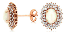 LARGE 1.50CT DIAMOND & AAA OPAL 14KT ROSE GOLD OVAL & ROUND FLOWER STUD EARRINGS