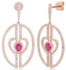 1.11CT DIAMOND & AAA RUBY 14KT ROSE GOLD DOUBLE HEART OVAL LOVE HANGING EARRINGS