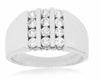 ESTATE 1.0CT ROUND DIAMOND 14K WHITE GOLD 3D CLASSIC THREE ROW SQUARE MEN'S RING
