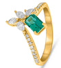 .93CT DIAMOND AAA EMERALD 14K YELLOW GOLD MULTI SHAPE FLORAL SOLITAIRE LOVE RING