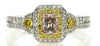 .83CT WHITE PINK & FANCY YELLOW DIAMOND 18KT TRI COLOR GOLD HALO ENGAGEMENT RING