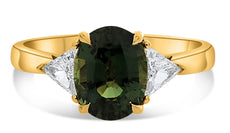 LARGE 2.94CT DIAMOND & AAA GREEN SAPPHIRE 18KT YELLOW GOLD OVAL ENGAGEMENT RING