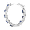 4.10CT DIAMOND & AAA SAPPHIRE 14KT WHITE GOLD ROUND HUGGIE HOOP HANGING EARRINGS