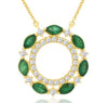 LARGE 1.45CT DIAMOND & AAA EMERALD 14KT YELLOW GOLD 3D MARQUISE & ROUND NECKLACE