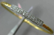 ESTATE .15CT DIAMOND 14KT TWO TONE GOLD ELONGATED PAVE FLEXIBLE BANGLE BRACELET