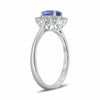 ESTATE 1.15CT ROUND DIAMOND & AAA OVAL TANZANITE 14KT WHITE GOLD ENGAGEMENT RING