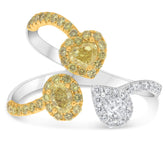 LARGE 1.21CT WHITE & FANCY YELLOW DIAMOND 14KT 2 TONE GOLD MULTI SHAPE LOVE RING