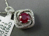 ESTATE LARGE 2.13CT DIAMOND RUBY 18K WHITE GOLD SQUARE SWIRL DOUBLE HALO PENDANT